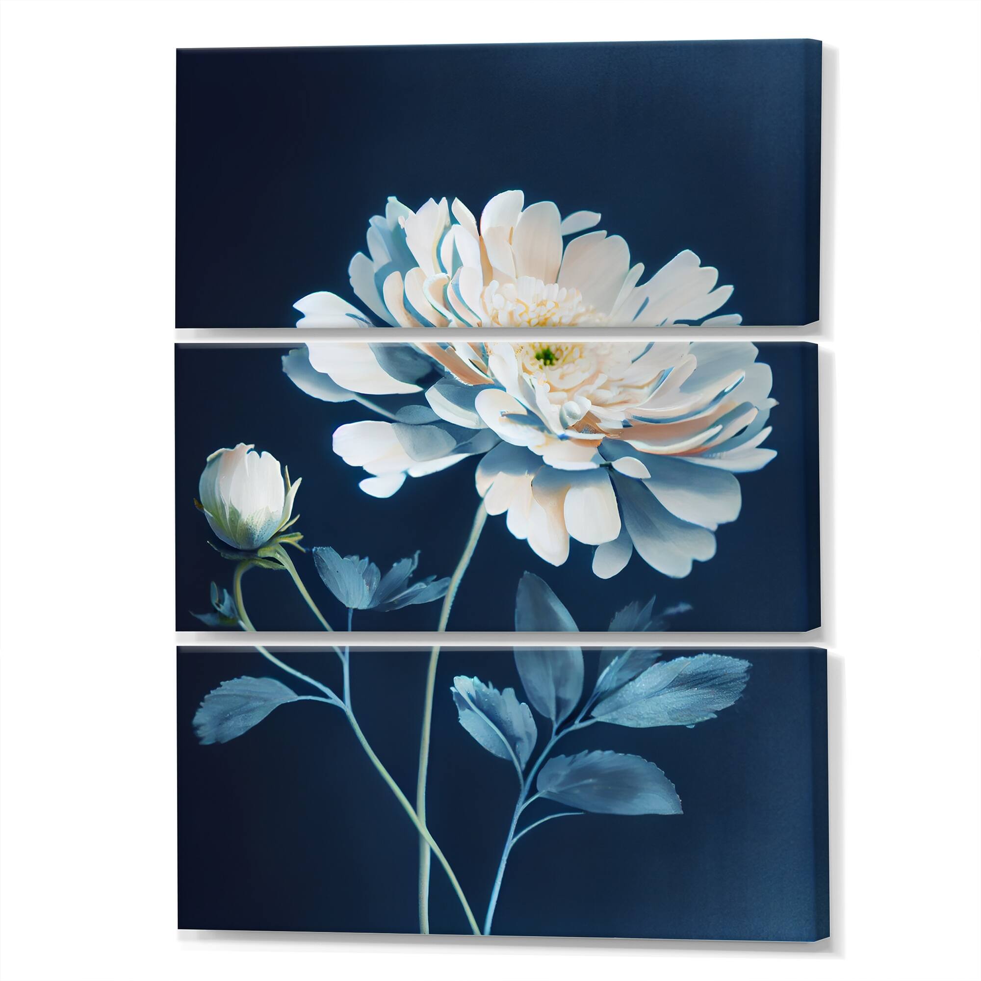 Designart "Single White Blooming Wildflower On Retro Blue II" Floral